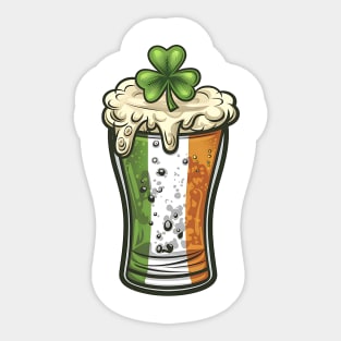 St Patrick's Day Beer Glass With Irish Flag and A Shamrock Sticker